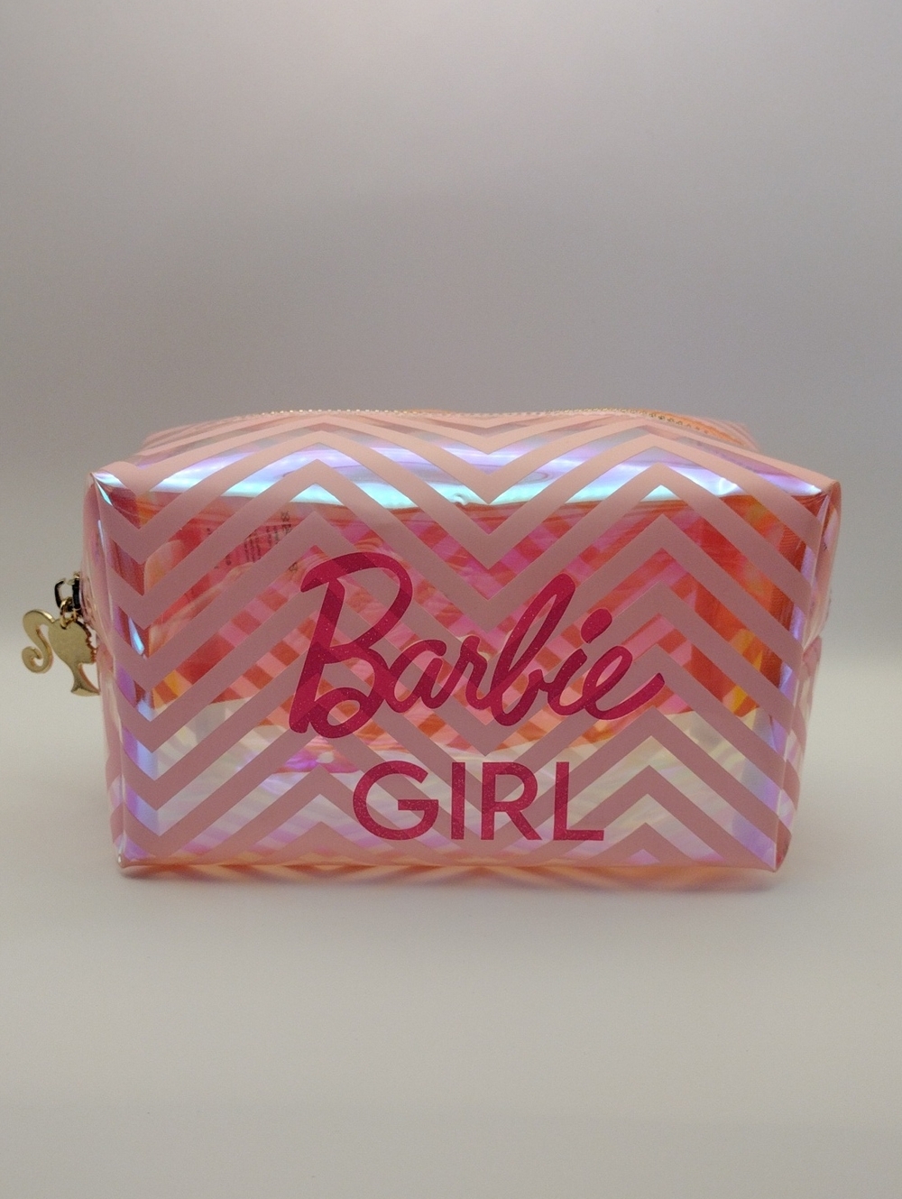 Skinnydip x Barbie Iridescent Pink Chevron Cosmetic Bag